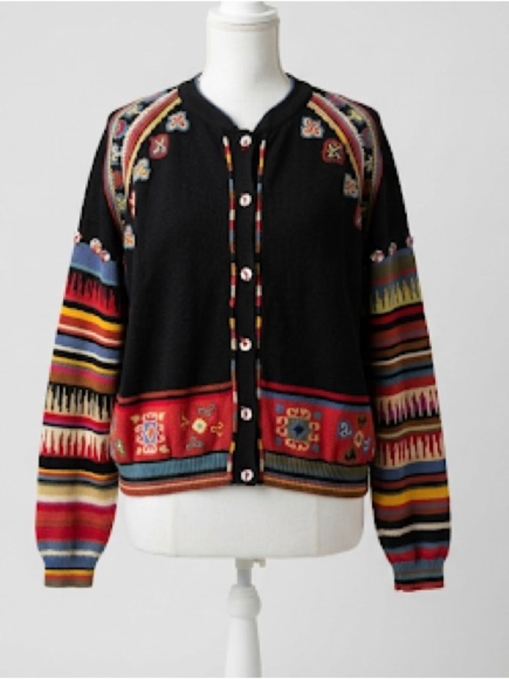 Christine Foley Cotton Chunky Knit Folk Art Southwest Grandpa Cardigan Size XL